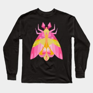 Geometric Pink Maple Moth Insect in Digital Long Sleeve T-Shirt